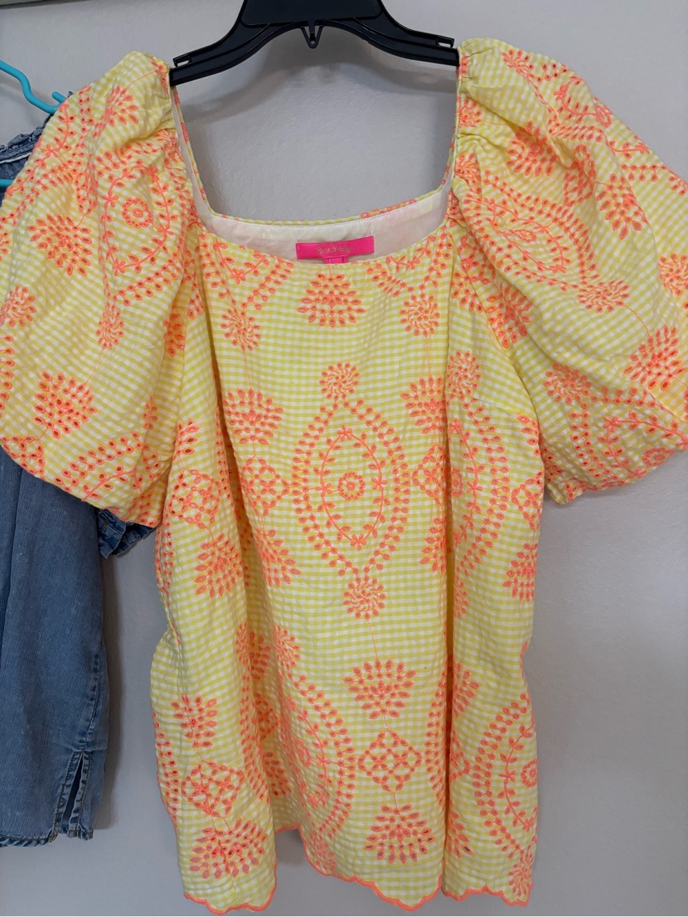 Lilly Pulitzer Yellow Top with Coral Embroidery